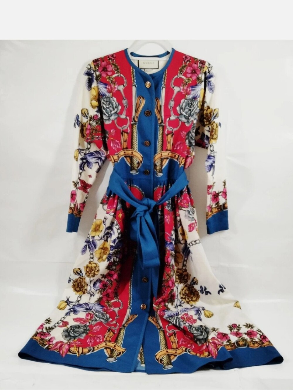 Gucci GG Runway Rare Floral Horsebit Wool Dress Size 36